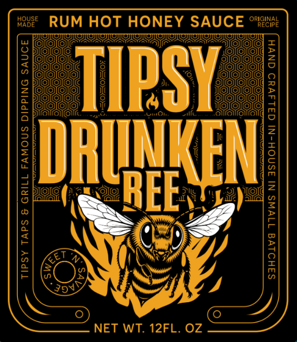 Tipsy Drunken Bee rum hot honey sauce label
