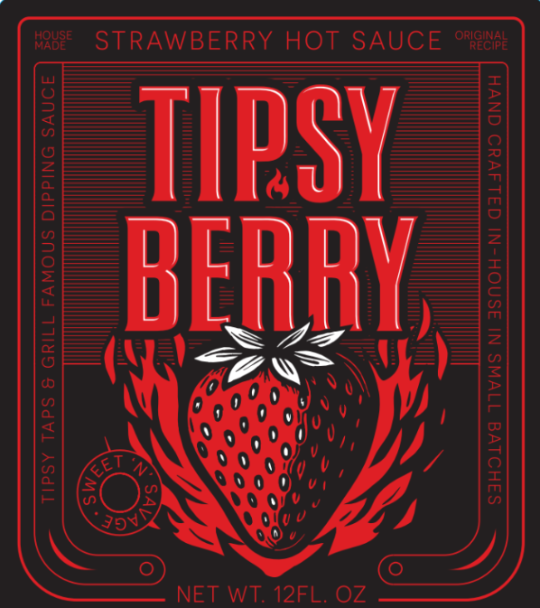 Tipsy Berry strawberry hot sauce label